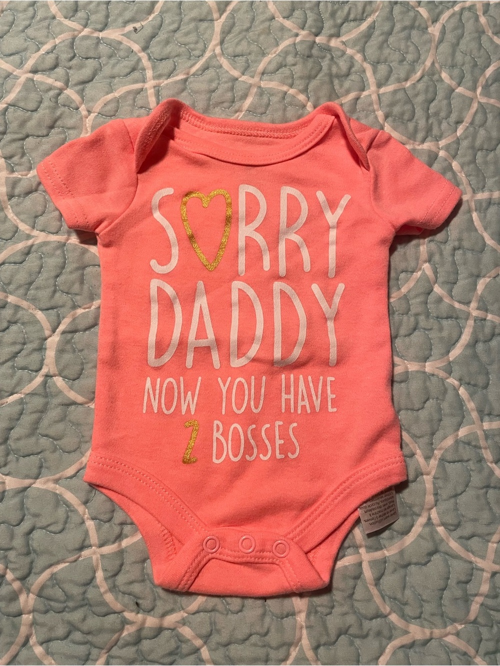 Baby Starters Coral Pink Bodysuit with Gold Glitter Accents